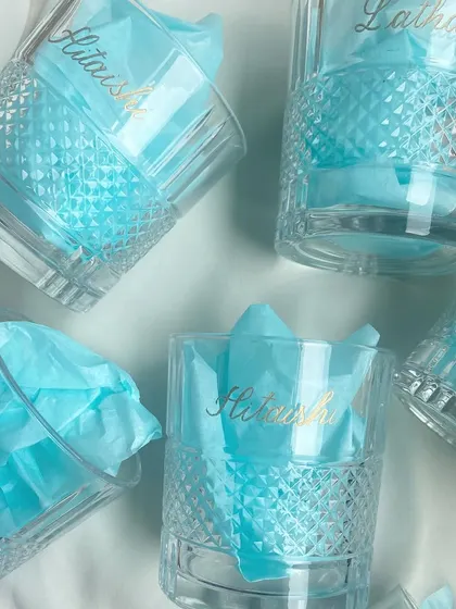 I personalized these beautiful whiskey glasses for a private collection. I love the unique name I got to engrave, and the gold ink fill gives it such a luxurious feel against the crystal.