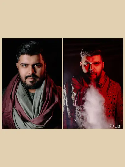 A moody and artistic set of portraits of the groom, using dramatic lighting and smoke to create a powerful look.