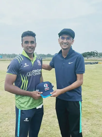 A player being presented with his academy cap in recognition of his performance, a proud tradition at BCA.