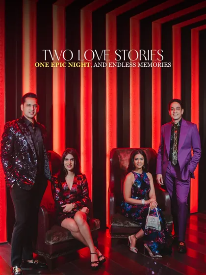 The two couples at the heart of the 'Infinity & Beyond' party. Their bold and luminous love stories were the inspiration for this epic night of celebration.