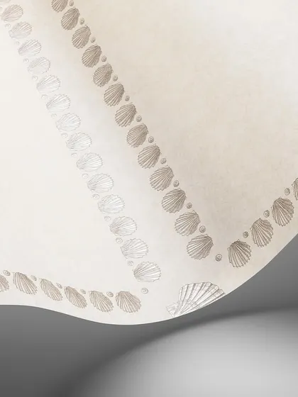 The 'Conchiglie' design in a delicate cream and silver palette. This light and airy version is perfect for creating a serene and sophisticated space with a hint of coastal charm.