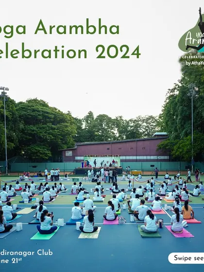 A wide-angle view of our Yoga Arambha 2024 celebration at the Indiranagar Club. Seeing so many mats laid out side-by-side is a powerful visual reminder of our shared commitment to wellness and community.