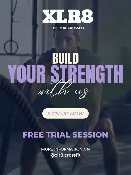 Build Your Strength With Us. A promotional graphic for a free trial session.