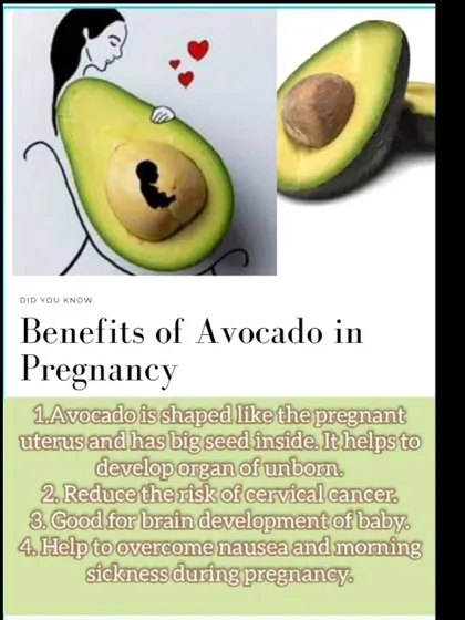 Avocado is a wonderful food to include during pregnancy. It is rich in healthy fats, which are crucial for the baby's brain development, and its potassium content can help with morning sickness.