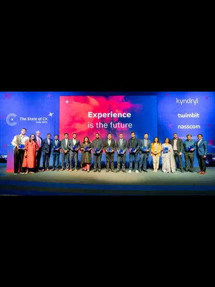 All the award winners on stage at 'The State of CX India 2025'. We managed the awards ceremony to celebrate the leaders in customer experience.