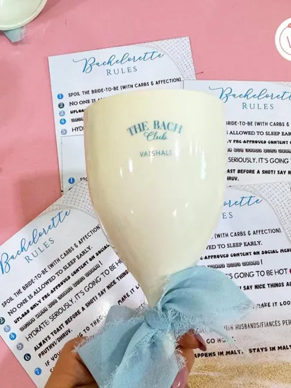 The official 'Bachelorette Rules' to get the party started. I love adding fun, custom-printed cards like this to my hampers to set the tone for a memorable trip.