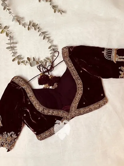 A flat lay of the Jharokha sleeve blouse, showing the intricate floral embroidery at the cuff.