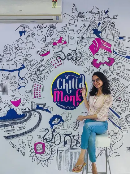 This circular doodle for Chilld Monk ice cream in Jayanagar is a love letter to Bangalore. We packed it with fun illustrations of everything that makes our city special, creating a great backdrop for customers.