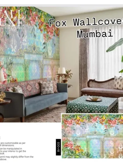 A 'Wall Luxe' design with a colorful mix of flowers framing ethereal, rainbow-hued architectural shapes. A very artistic and unique choice.
