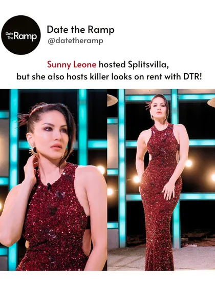 Sunny Leone hosts Splitsvilla, but she also hosts killer looks on rent with us. This meme playfully connects her TV persona with her smart fashion choices.