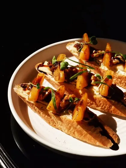 Bruschetta with rare spices and gourmet toppings. A perfect bite to start your meal.