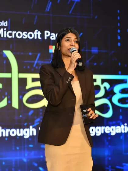 On stage at Tech Melange 2023, a key networking event by Microsoft and Tech Data for software vendors. My role was to keep the agenda moving and the audience engaged throughout the day.