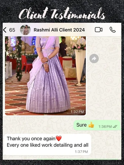 "Every one liked work detailing and all." My client Rashmi was happy with the intricate details on her langa voni, and that makes me proud of my team's craftsmanship.