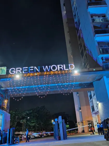 The main entrance gate of Green World society, decorated with fairy lights for a festival. I can light up entire buildings and complexes.