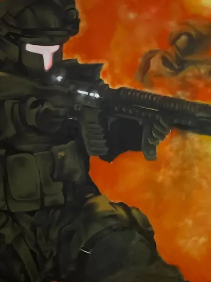 Firepower for a laser tag arena in Hyderabad. This 'Modern Warfare' inspired character adds to the combat theme of the space.