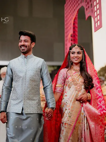Here is Pratiek in a custom embroidered kurta bundi set. The subtle texture of the silk and the clean fit make it a sophisticated choice for any wedding function.