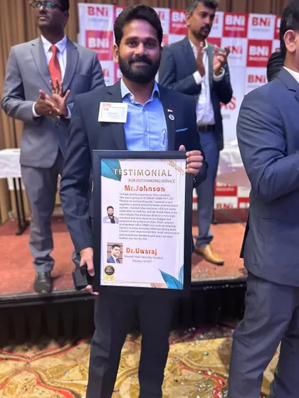 I was honored to receive this framed testimonial for outstanding service from my client, Dr. Uwaraj of Bharathi Multi Speciality Hospital, Madurai.