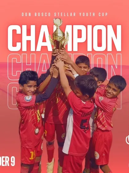 Victory for our youngest competitors. The Under-9 team lifts the championship trophy at the Don Bosco Stellar Youth Cup.