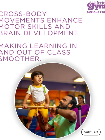 Cross-body movements, like many of the exercises we do, enhance motor skills and brain development. These activities help the left and right sides of the brain communicate, making learning smoother both in and out of class.