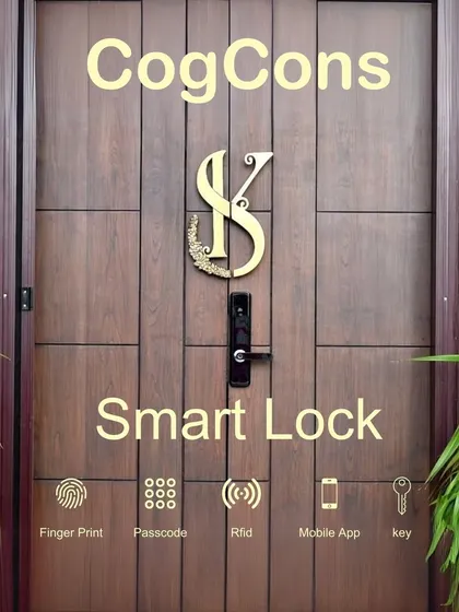 Secure the main entrance to your home with our heavy-duty smart door lock. This image displays the five convenient access methods we offer: fingerprint scan, a secure passcode, RFID card, mobile app control, and a traditional key for backup.