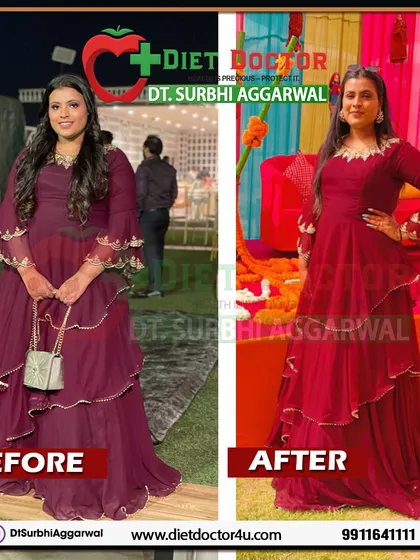 A repeat showcase of this student's 5 kg weight loss in a month. Her success proves that you can achieve your goals without giving up your social outings when you have the right plan.