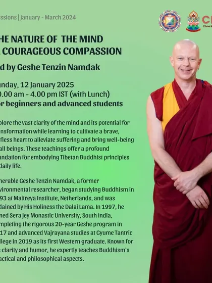 We are honored to host special day-long teachings with esteemed teachers like Geshe Tenzin Namdak. This session on "The Nature of the Mind & Courageous Compassion" is an example of the deep, immersive learning experiences we offer to both new and advanced students.
