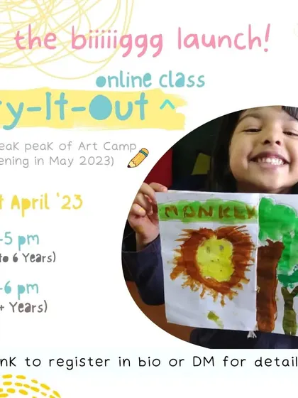The announcement for our "Try-It-Out" online class, offering a sneak peek of our art camp for a special introductory price.