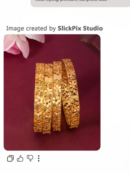 A clean and focused shot of intricately designed gold bangles against a rich maroon background. The lighting is carefully controlled to highlight the detailed craftsmanship and texture of the gold.