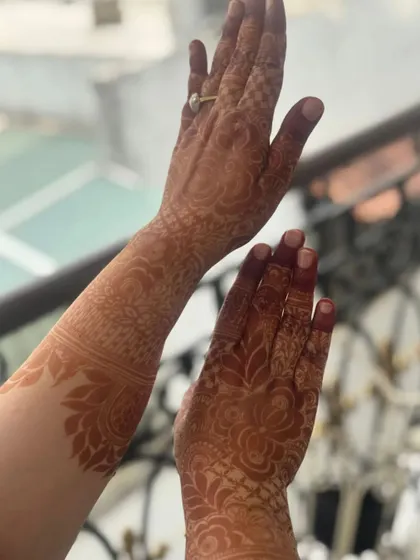 The fully developed henna stain after 48 hours. My organic paste gives this beautiful, deep reddish-brown color.