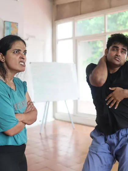A moment of conflict during a "Gretel" rehearsal.