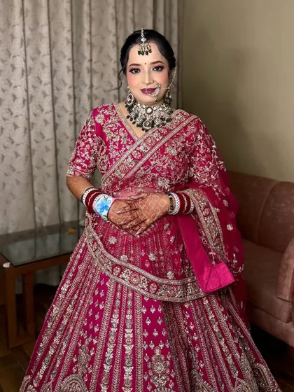 A full-length view of my beautiful bride. Her smile shows how happy she is with her final look.