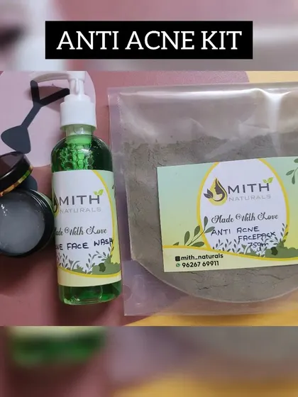 My complete Anti Acne Kit, all set to help someone on their journey to clearer skin. This kit includes my Acne Facewash, Acne Gel, and Acne Facepack. I created this combination to work together to gently fight breakouts without any harsh chemicals.