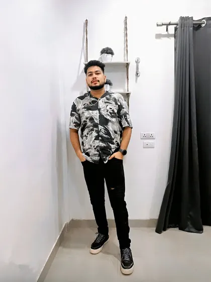 A more casual, full-length shot. My style is a mix of streetwear and comfort.
