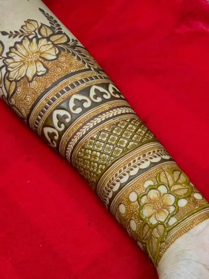A full view of the multi-banded arm design. The combination of different textures and patterns is visually stunning.