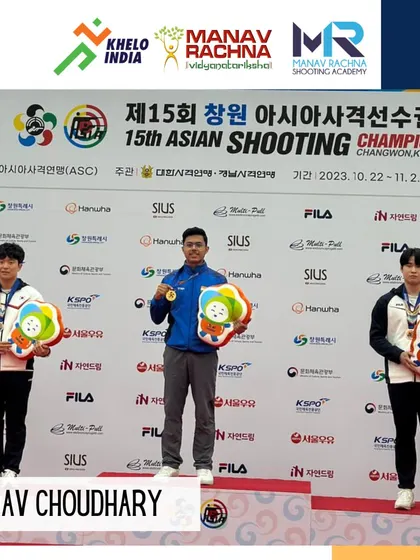 The podium moment for our champion. Abhinav Choudhary stands tall with his Gold Medal at the 15th Asian Shooting Championship, a proud achievement for him and our academy.