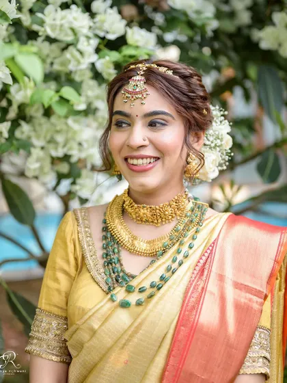 The bride's happy smile is the best accessory. A beautiful, joyful portrait from her Goa wedding.