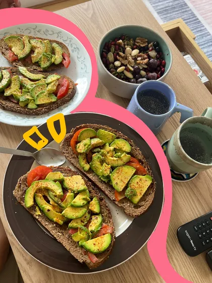 A healthy and aesthetic breakfast of avocado toast, with simple doodles to add a little sparkle.