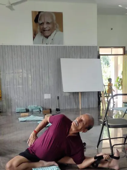 Additional images from my personal practice and teaching sessions, demonstrating a wide variety of asanas and the use of props. Each photo shows a moment of exploration in the journey of yoga.