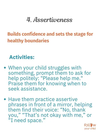 Life Skill: Assertiveness. I share activities to help your child find their voice, like practicing phrases such as "No, thank you" or "I need space."