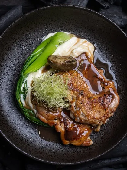 Only one word to describe the Grilled Chicken with Mashed Potato: DELICIOUS. This dish is made with brown butter, bok choy and a flavourful chicken jus.
