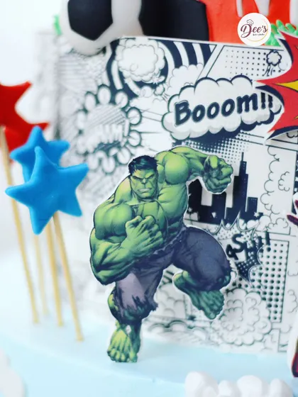 A close-up of the Incredible Hulk on the Avengers-themed tier, with a cool comic book background.