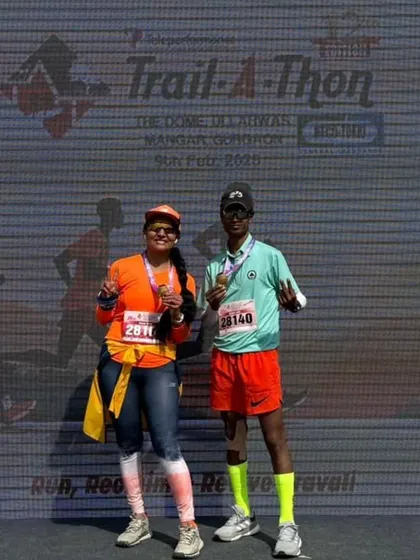 Two of our runners with their medals after the Trail-A-Thon. We are proud of our trail warriors.