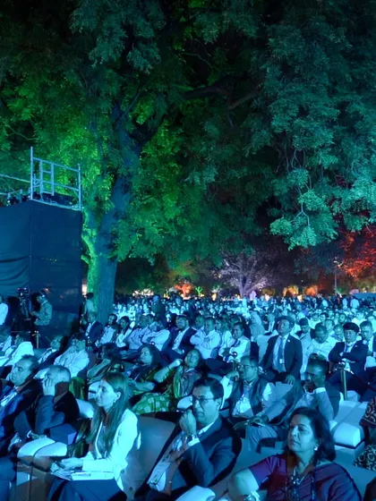 The audience at an outdoor cultural event for WTSA 2024. We are equipped to handle complex logistics for large-scale outdoor events, ensuring a flawless experience.