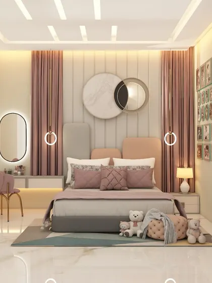 A repeat of a popular and well-loved kid's bedroom design, showcasing its dreamy blend of soft pastels, warm textures, and playful elements. This space is designed for both comfort and creativity.