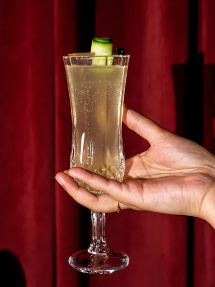 Cheers to another round of delicious cocktails. This delicate, pale cocktail held in a champagne flute is a 'white wonder' that offers subtle charm and bliss.