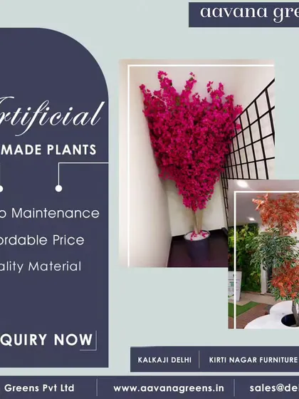 My artificial handmade plants are made with quality material, require zero maintenance, and are available at an affordable price. This image shows a bold pink tree and a vibrant orange one.