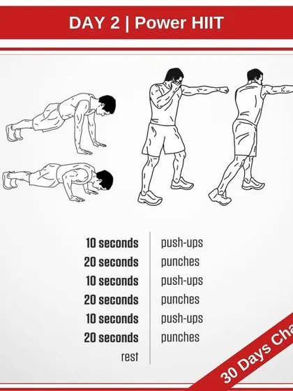 This is Day 2 of our 30 Days HIIT Challenge, a Power HIIT session. It alternates between explosive push ups and punches to build strength and cardiovascular endurance simultaneously.