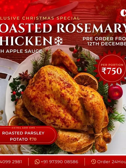 Our exclusive Christmas special, a Roasted Rosemary Chicken with Apple Sauce, available for pre-order to make your holiday meal perfect.