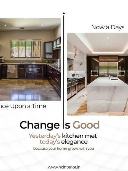 Change is good. This comparison shows the evolution of a kitchen from a dated "once upon a time" look to a modern, elegant "now a days" design, because your home should grow with you.