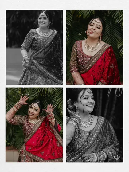 A collage of the bride's portraits, showing her playful and fun side with a mix of color and black and white shots.